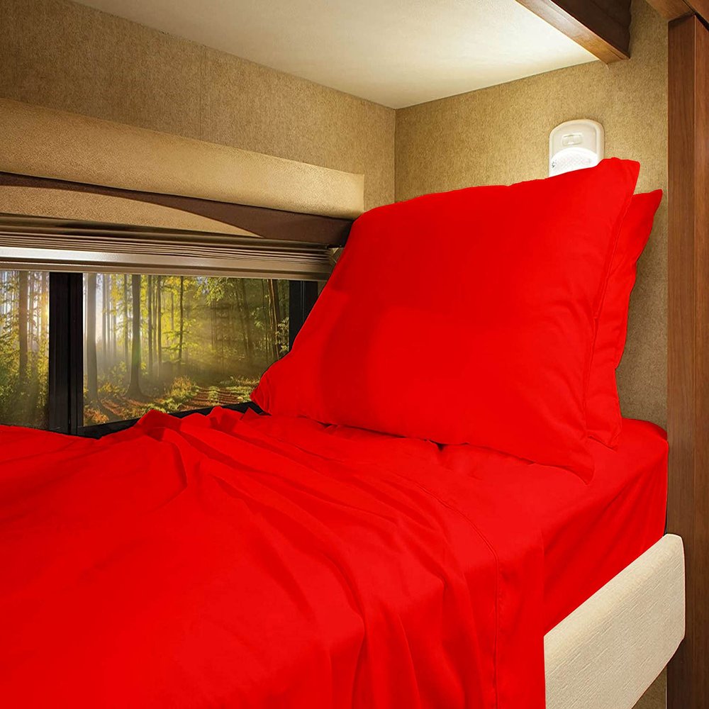 RV-Sheets RV Short King 72" X 75" 4-PC Sheet Set 400 Thread-Count 100% Soft Long Staple Egyptian Cotton Made for RV, Camper, Boat & Motorhomes, Soft-Luxury 10-Inch Deep Pockets - Blood Red Solid