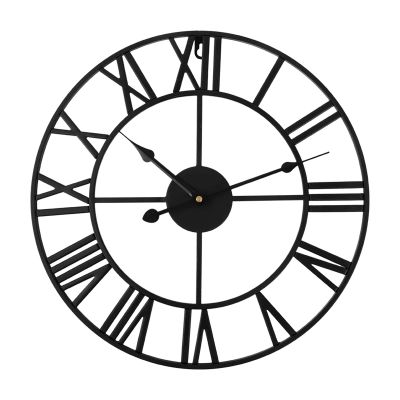 40cm Wall Clock Outdoor Garden Wall Clock Nordic Metal Roman Numeral Wall Clocks Retro Iron Round Black Home Office Decoration
