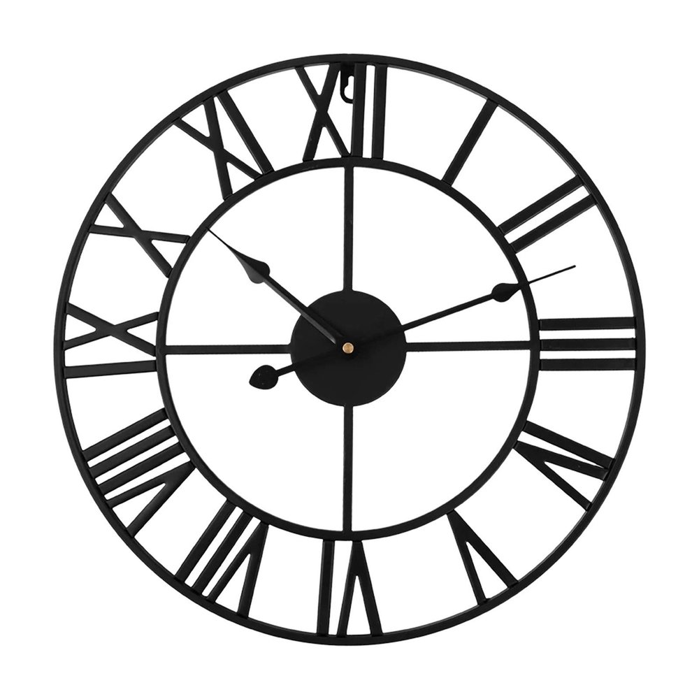 40cm Wall Clock Outdoor Garden Wall Clock Nordic Metal Roman Numeral Wall Clocks Retro Iron Round Black Home Office Decoration