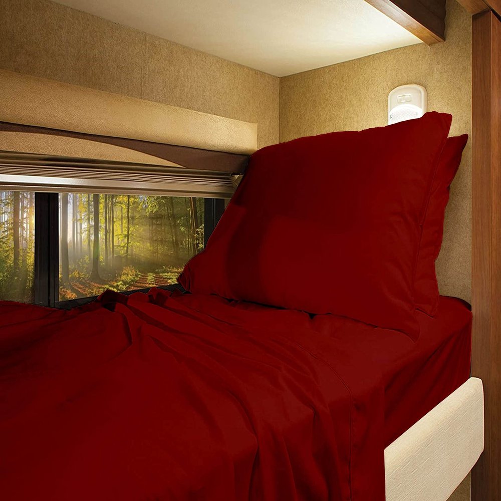 RV-Sheets RV Camper King 72"X80" 4-PC Sheet Set 400 Thread-Count 100% Soft Long Staple Egyptian Cotton Made for RV, Camper, Boat & Motorhomes, Soft-Luxury 10-Inch Deep Pockets - Burgundy Solid