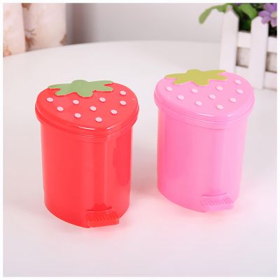 BxuxJar Strawberry Trash Can, 2PCS 1 Gallon Small Trash Cans Cutecore Room Decor Kawaii Cute Trash Can for Bedroom with 2 Rolls Garbage Bag and 20 PCS 3D Cartoon Stickers (Pink + Red, Small)
