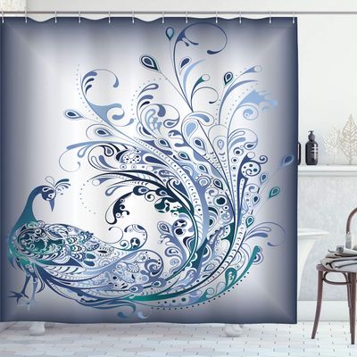 Ambesonne Abstract Shower Curtain, Peacock Bird Tail Feathers Plume Paisley Pattern Ornamental Design, Cloth Fabric Bathroom Decor Set with Hooks, 69" W x 84" L, Pale Ceil