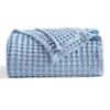 Bedsure Cooling Cotton Waffle Queen Size Blanket - Lightweight Breathable Blanket of Rayon Derived from Bamboo for Hot Sleepers, Luxury Throws for Bed, Couch and Sofa, Sky Blue, 90x90 Inches view 1