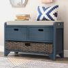 P PURLOVE Wood Storage Bench with Removable Basket and 2 Drawer,Fully Assembled Entryway Storage Bench Shoe Bench with Removable Cushion for Hallway Entryway Living Room view 3