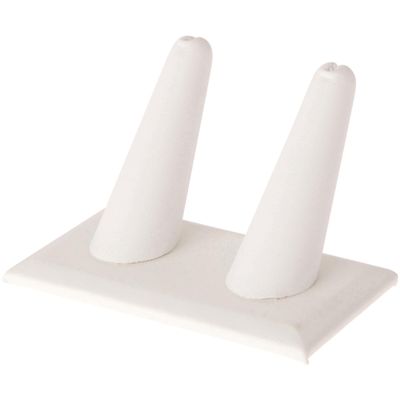 Plymor White Faux Leather Ring Finger Display, Double on Rectangular Base, 3.625" W x 2.125" D x 2.25" H