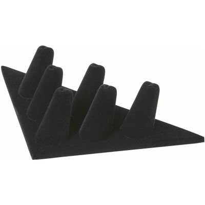 Plymor Black Velvet Ring Finger Display, Six on Triangular Base, 7" W x 3.25" D x 1.5" H (Pack of 6)