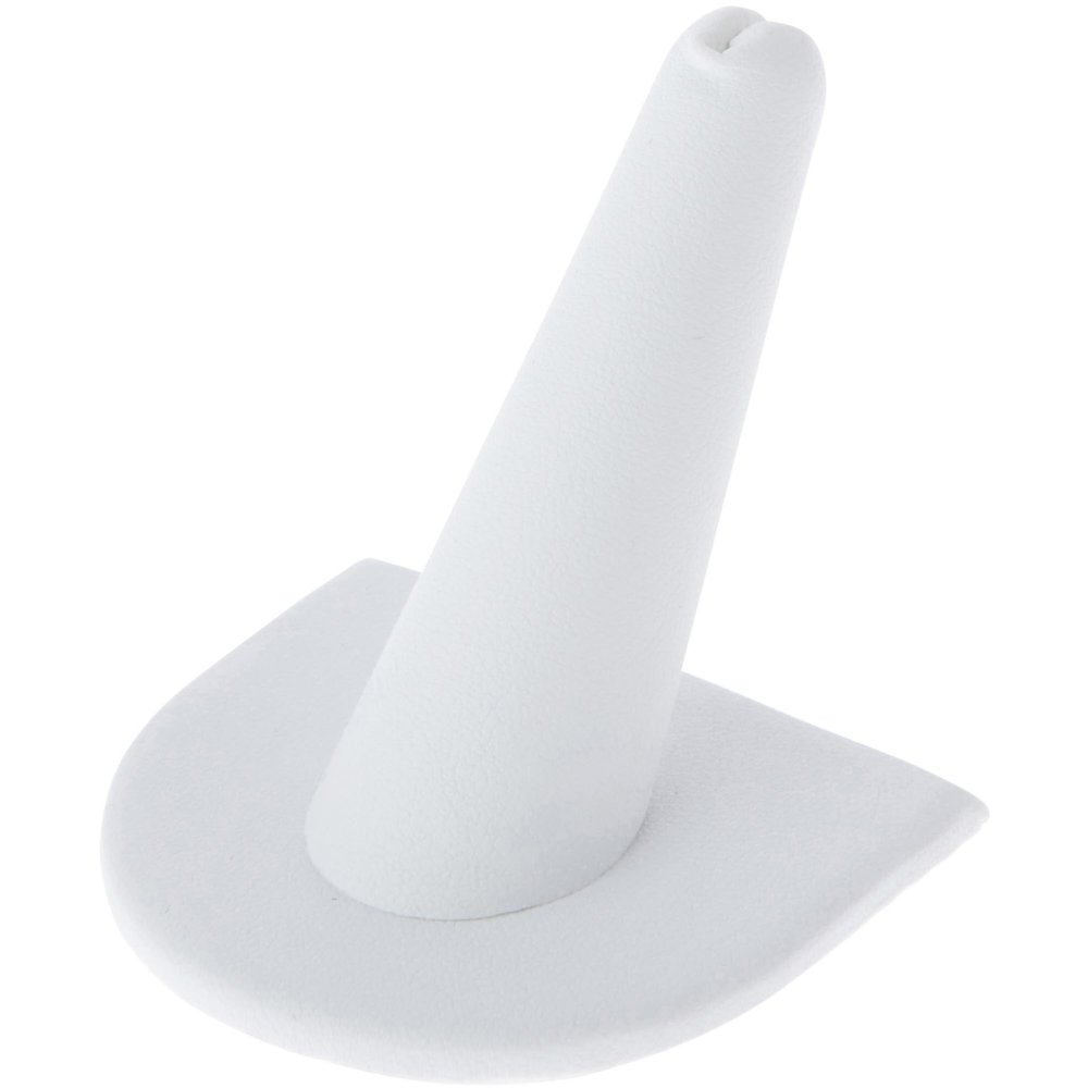 Plymor White Faux Leather Ring Finger Display, Single on U-Shaped Base, 2" W x 2" D x 2" H (Pack of 3)