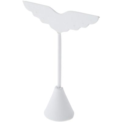 Plymor White Faux Leather Wing Shaped, Three Pair Earring Display Stand, 3" W x 1.25" D x 4.75" H (Pack of 12)
