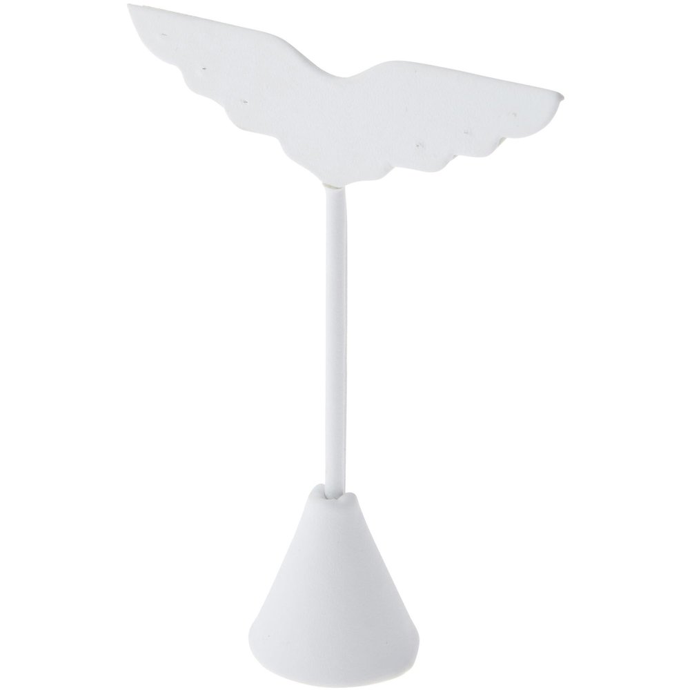 Plymor White Faux Leather Wing Shaped, Three Pair Earring Display Stand, 3" W x 1.25" D x 4.75" H (Pack of 12)