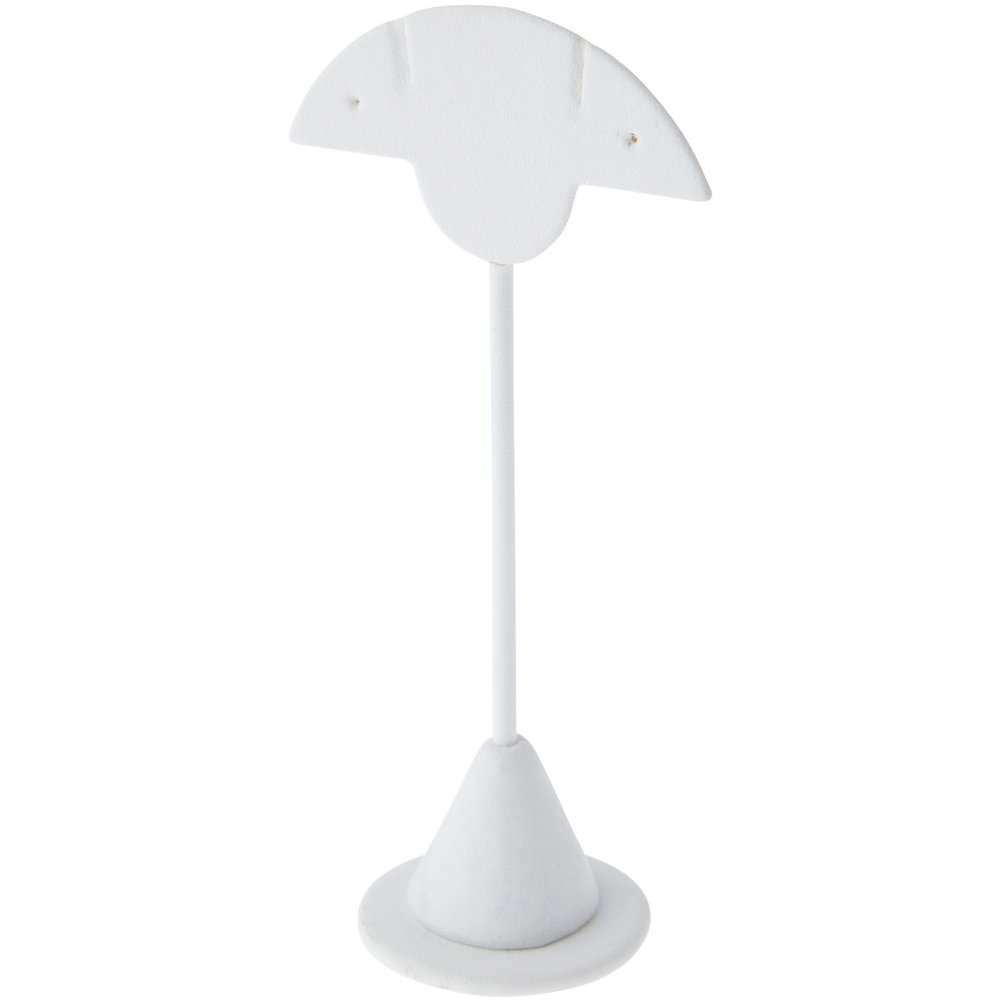 Plymor White Faux Leather Fan Shaped, Two Pair Earring Display Stand, 2.75" W x 1.875" D x 5.875" H (Pack of 12)