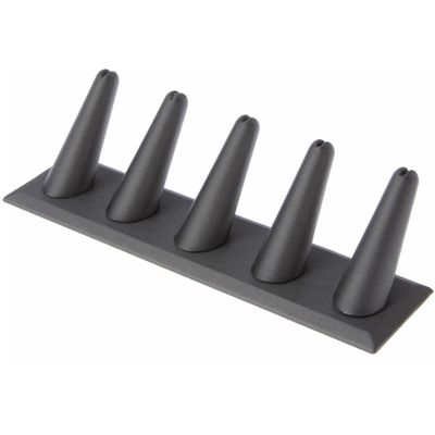 Plymor Gray Faux Leather Ring Finger Display, Five on Rectangular Base, 8" W x 2.125" D x 2.5" H (Pack of 6)