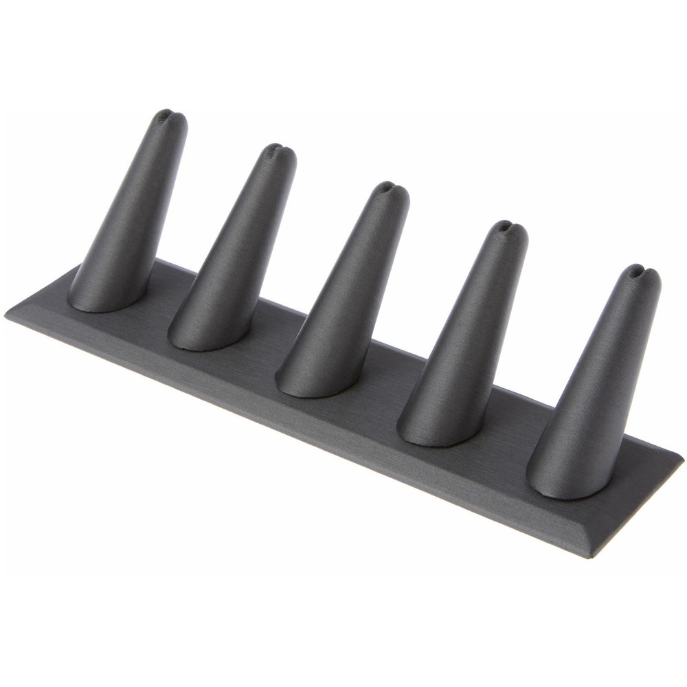 Plymor Gray Faux Leather Ring Finger Display, Five on Rectangular Base, 8" W x 2.125" D x 2.5" H (Pack of 6)