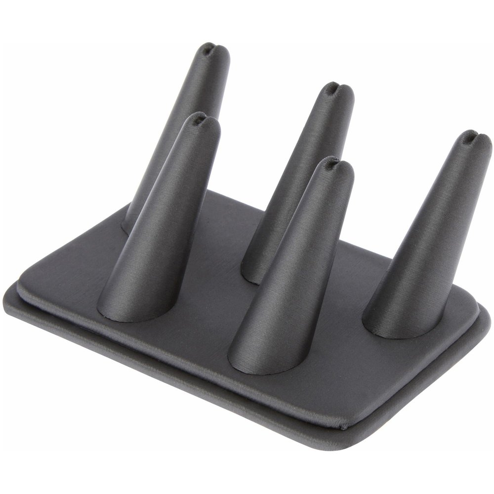Plymor Gray Faux Leather Ring Finger Display, Five on Rectangular Base, 5.25" W x 3.625" D x 2.25" H (Pack of 2)