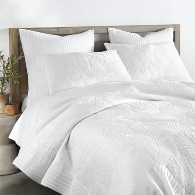 Levtex Home/Birch Hill - Belgrade Quilt Set - Full/Queen + Two Standard Shams - Quilted Velvet - White Palm - Quilt Size (88x92in.) and Pillow Sham Size (26x20in.)- Polyester Velvet and Microfiber
