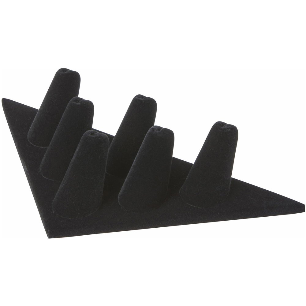 Plymor Black Velvet Ring Finger Display, Six on Triangular Base, 7" W x 3.25" D x 1.5" H (Pack of 12)