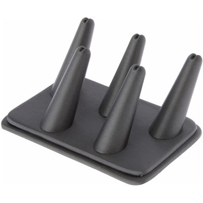 Plymor Gray Faux Leather Ring Finger Display, Five on Rectangular Base, 5.25" W x 3.625" D x 2.25" H (Pack of 6)