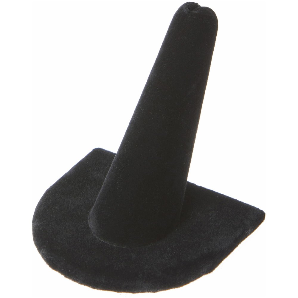 Plymor Black Velvet Ring Finger Display, Single on U-Shaped Base, 2" W x 2" D x 2" H (Pack of 3)