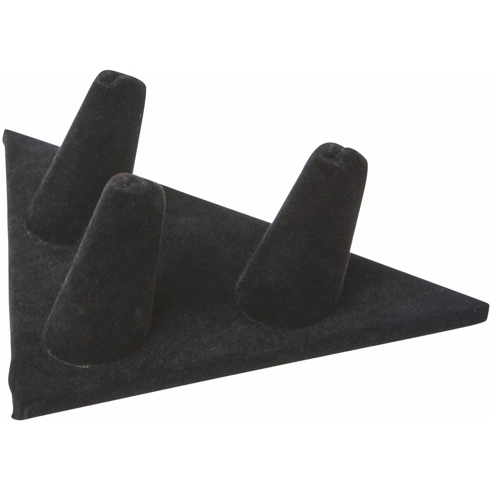 Plymor Black Velvet Ring Finger Display, Three on Triangular Base, 5" W x 3.25" D x 1.625" H (Pack of 12)