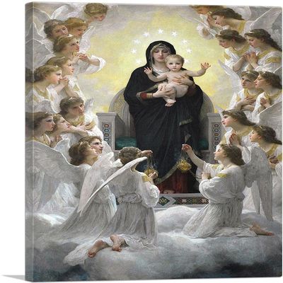 ARTCANVAS Virgin With Angels Mary And Child Jesus Canvas Art Print Stretched Framed Painting Picture Poster Giclee Wall Decor by William-Adolphe Bouguereau - 40" x 26" (0.75" Deep)