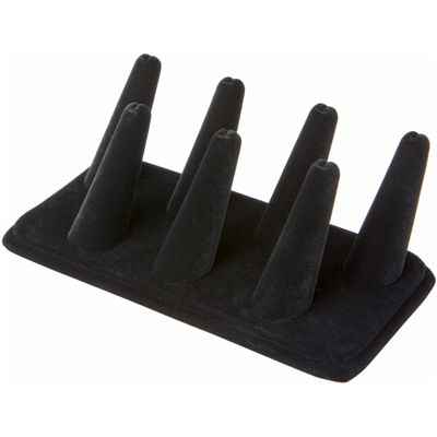 Plymor Black Velvet Ring Finger Display, Seven on Rectangular Base, 6.75" W x 3.5" D x 2.25" H (Pack of 6)