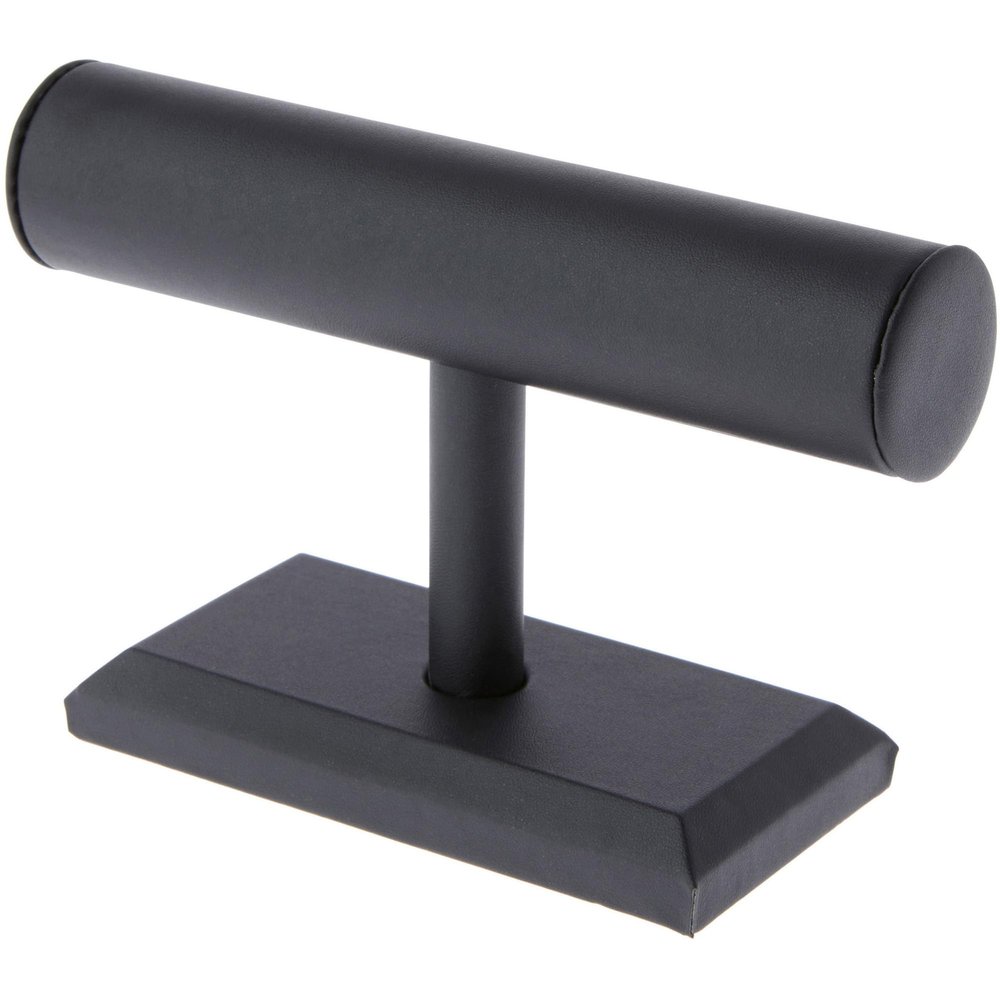 Plymor Black Faux Leather T-Bar Bracelet Display Stand, 7.5" W x 5" H (Pack of 6)