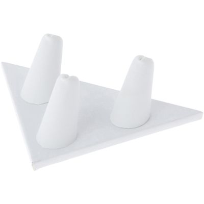 Plymor White Faux Leather Ring Finger Display, Three on Triangular Base, 5" W x 3.25" D x 1.625" H (Pack of 12)