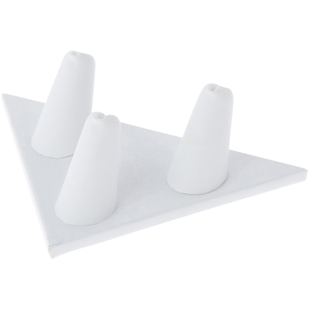 Plymor White Faux Leather Ring Finger Display, Three on Triangular Base, 5" W x 3.25" D x 1.625" H (Pack of 12)
