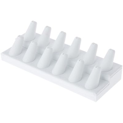 Plymor White Faux Leather 2-Tier Ring Finger Display, Twelve on Rectangular Base, 8.125" W x 3.25" D x 2.5" H (Pack of 6)