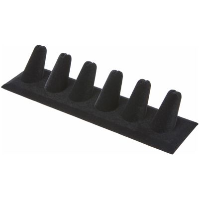 Plymor Black Velvet Ring Finger Display, Six on Rectangular Base, 7.625" W x 2.125" D x 1.625" H (Pack of 12)