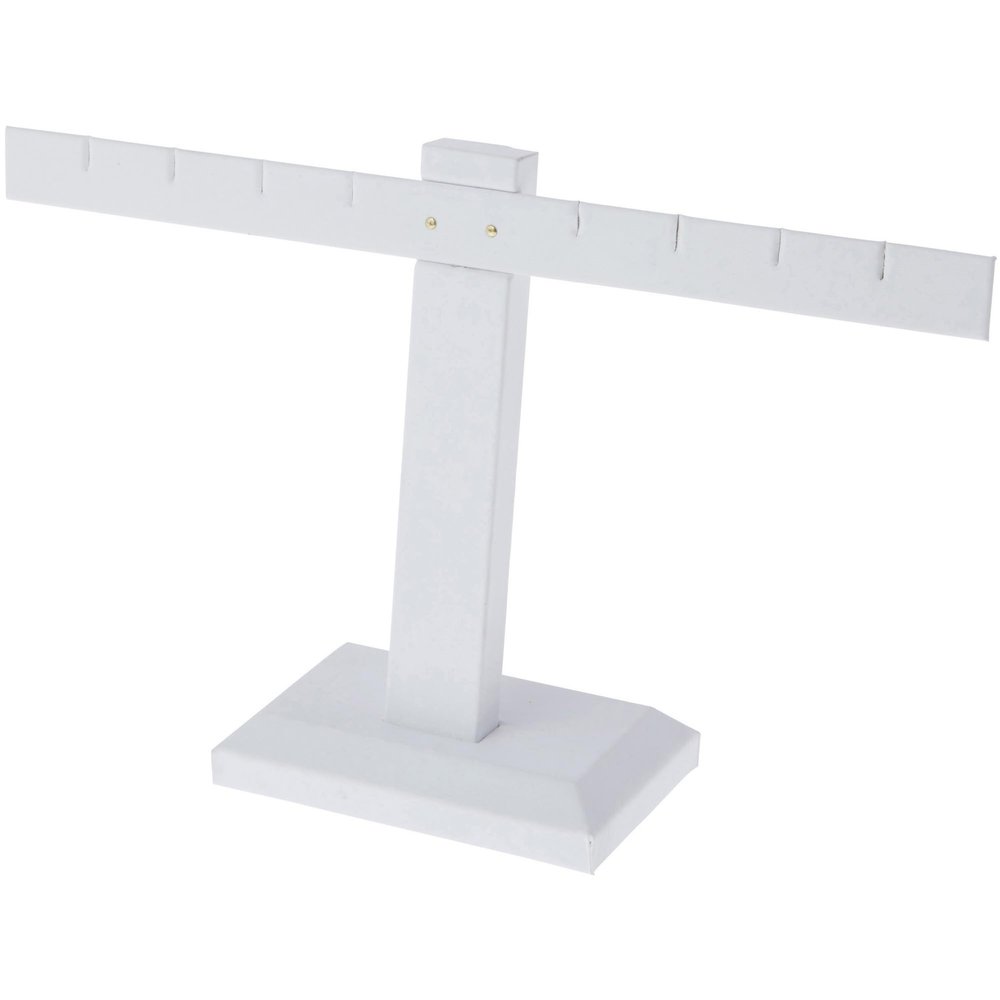 Plymor White Faux Leather T-Bar, Four Pair Earring Display Stand, 10.25" W x 6" H (Pack of 6)