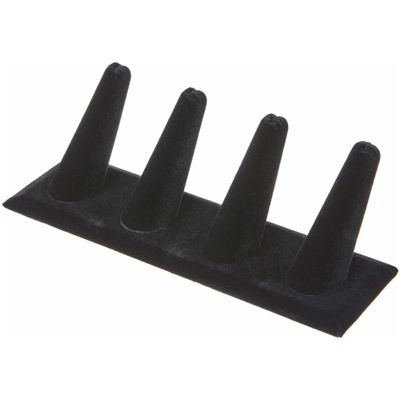 Plymor Black Velvet Ring Finger Display, Four on Rectangular Base, 6" W x 2.125" D x 2.5" H (Pack of 6)