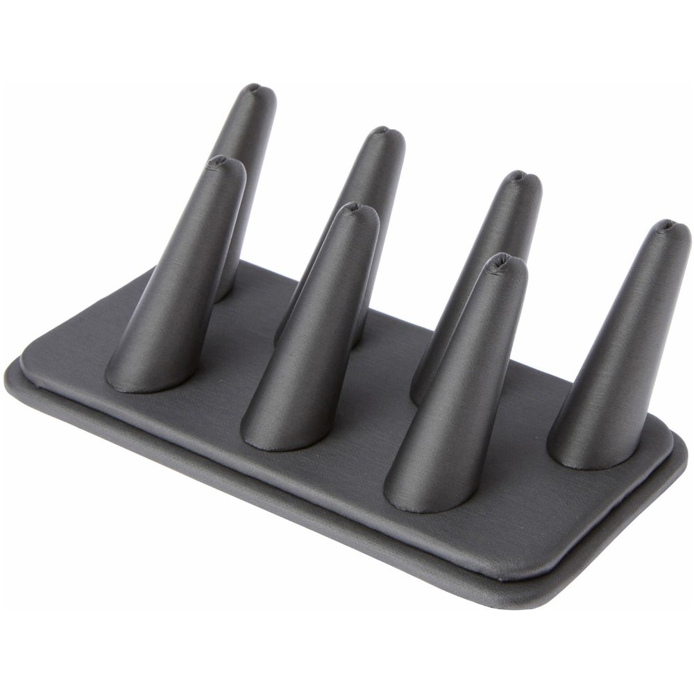 Plymor Gray Faux Leather Ring Finger Display, Seven on Rectangular Base, 6.75" W x 3.5" D x 2.25" H (Pack of 12)