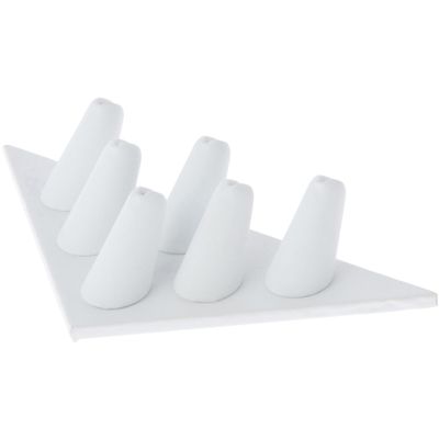 Plymor White Faux Leather Ring Finger Display, Six on Triangular Base, 7" W x 3.25" D x 1.5" H (Pack of 12)