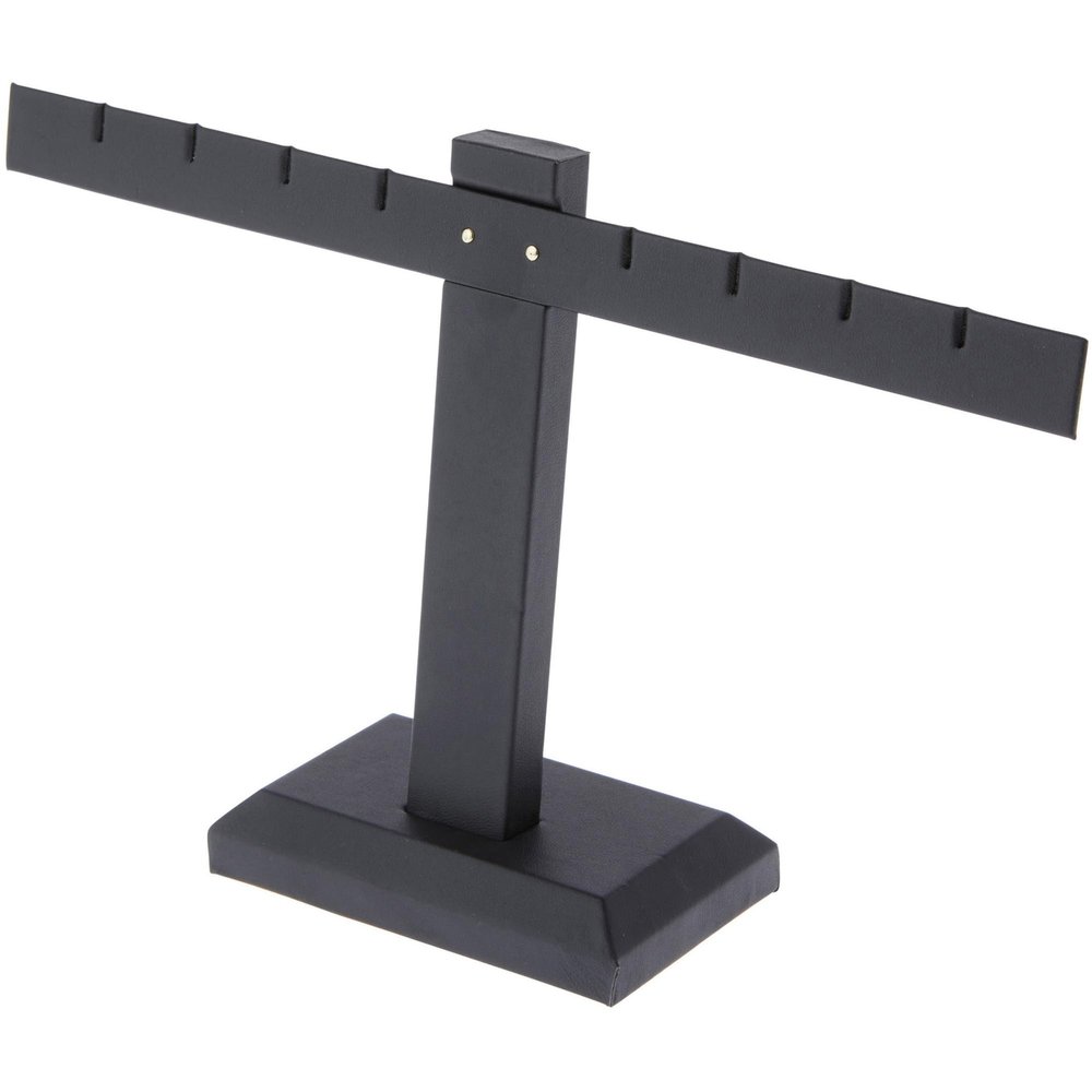 Plymor Black Faux Leather T-Bar, Four Pair Earring Display Stand, 10.25" W x 6" H (Pack of 3)