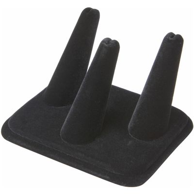 Plymor Black Velvet Ring Finger Display, Three on Rectangular Base, 4.125" W x 3.25" D x 2.25" H (Pack of 6)