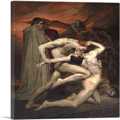 ARTCANVAS Dante And Virgil In Hell 1850 Canvas Art Print Stretched Framed Painting Picture Poster Giclee Wall Decor by William-Adolphe Bouguereau - 40" x 26" (0.75" Deep)