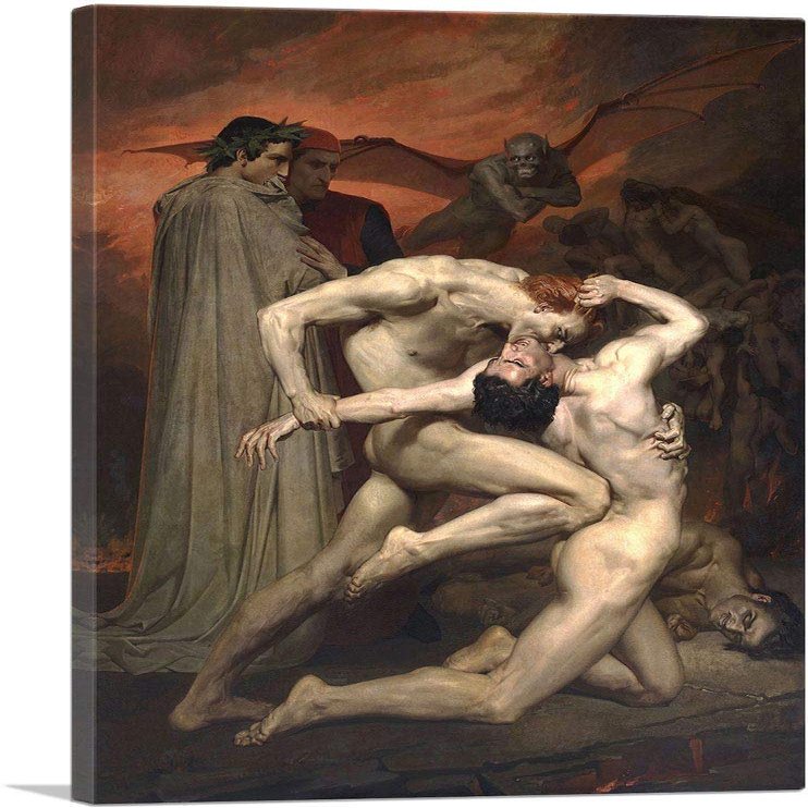 ARTCANVAS Dante And Virgil In Hell 1850 Canvas Art Print Stretched Framed Painting Picture Poster Giclee Wall Decor by William-Adolphe Bouguereau - 40" x 26" (0.75" Deep)