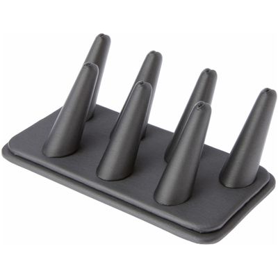 Plymor Gray Faux Leather Ring Finger Display, Seven on Rectangular Base, 6.75" W x 3.5" D x 2.25" H (Pack of 3)