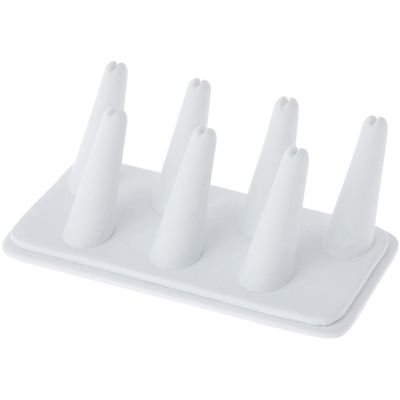 Plymor White Faux Leather Ring Finger Display, Seven on Rectangular Base, 6.75" W x 3.5" D x 2.25" H (Pack of 6)