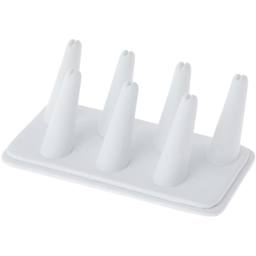Plymor White Faux Leather Ring Finger Display, Seven on Rectangular Base, 6.75" W x 3.5" D x 2.25" H (Pack of 6)