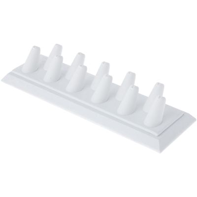 Plymor White Faux Leather Ring Finger Display, Eleven on Rectangular Base, 11.125" W x 3.375" D x 2.125" H (Pack of 12)