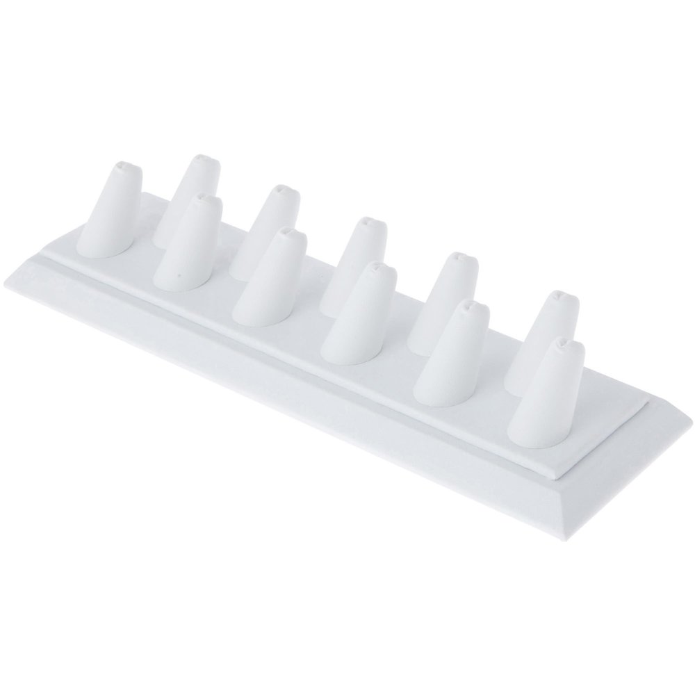 Plymor White Faux Leather Ring Finger Display, Eleven on Rectangular Base, 11.125" W x 3.375" D x 2.125" H (Pack of 12)