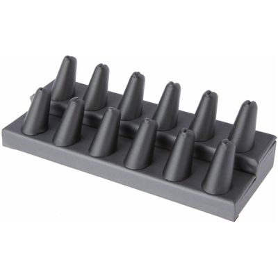 Plymor Gray Faux Leather 2-Tier Ring Finger Display, Twelve on Rectangular Base, 8.125" W x 3.25" D x 2.5" H (Pack of 12)