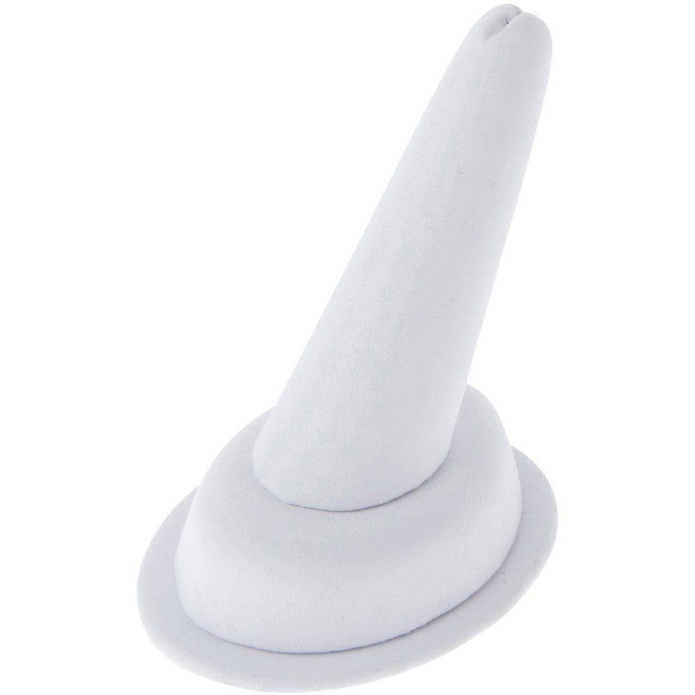 Plymor White Faux Leather Ring Finger Display, Single on Oval Base, 1.75" W x 2.5" D x 2.75" H (Pack of 2)