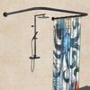 U Shaped Shower Curtain Rod (Both sides: 31.5"-47", Middle: 34.7"-43") Adjustable Genuine 304 Stainless Bathroom Bathtub Shower Curtain Rod Rack with 12 Shower Curtain Rings - Black view 1