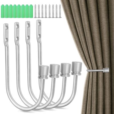Curtain Holdbacks, 4 Pack Curtain Tiebacks for Curtains, Brushed Nickel Curtain Holders Pull Backs for Drapes Indoor Outdoor