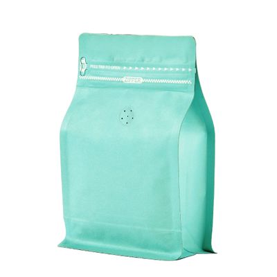 50 Count 8 Ounce Green Blue Kraft Paper Coffee Bags with Air Release Valve, High Barrier Coffee Pouches for Home, Store, Flat Bottom (50pcs/8oz, 0.5lb, 250g)