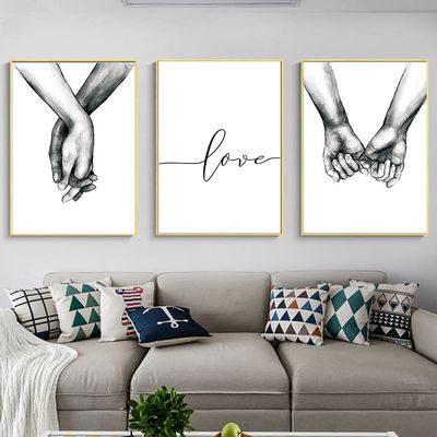 LSHDXD Wall Art for Bedroom Living Room Minimalist Black and White Canvas Print Poster Love Hand in Hand Sketch Art Line Paintings Home Decor (8x10 inches)