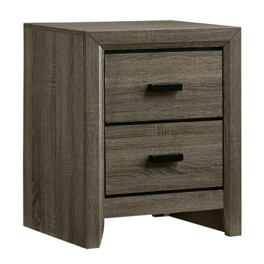 Benjara 24 Inch 2 Drawer Wooden Nightstand with Finger Pulls, Gray