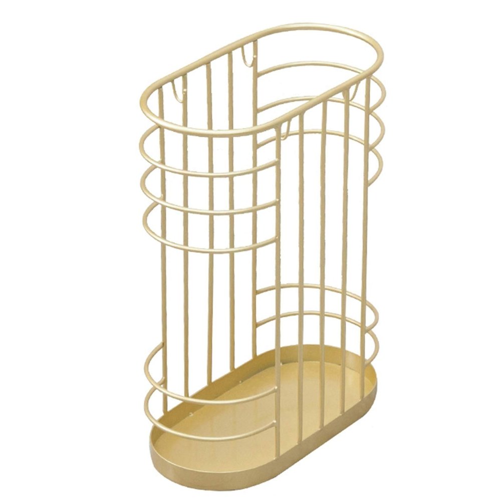 Umbrella Racks Golden Indoor Metal Umbrella Stand Holder, Space Saving Indoor Entrance Umbrella Storage Basket, Space Saving with Drip Tray and Hook